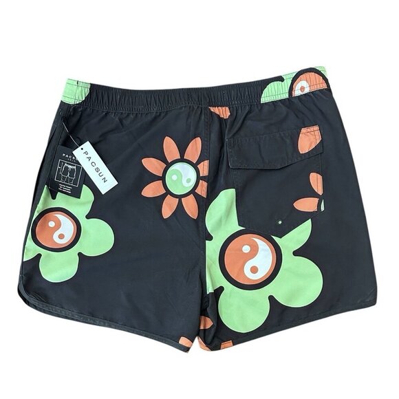 NWT PacSun Peaced Floral 15" Board Shorts Swim Trunks YinYang Pockets Large - Picture 7 of 10